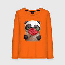 Лонгслив хлопковый женский Панда с валентинкой 14 февраля, цвет: оранжевый