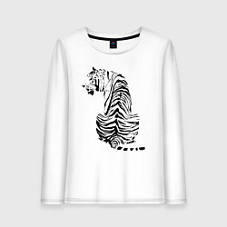 Лонгслив хлопковый женский Тигр со спины, цвет: белый