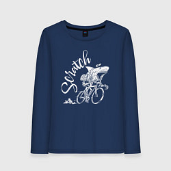 Лонгслив хлопковый женский Scratch - трековые велогонки, цвет: тёмно-синий