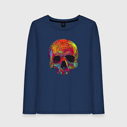 Лонгслив хлопковый женский Cool color skull, цвет: тёмно-синий