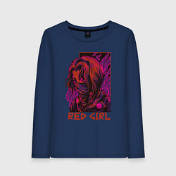 Лонгслив хлопковый женский Красная девушка в маске, цвет: тёмно-синий