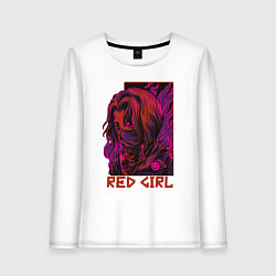 Лонгслив хлопковый женский Красная девушка в маске, цвет: белый