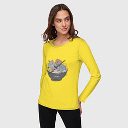 Лонгслив хлопковый женский Коты и рамен, цвет: желтый — фото 2