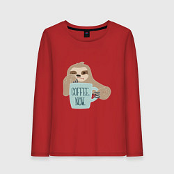 Лонгслив хлопковый женский Ленивец с кофе, цвет: красный