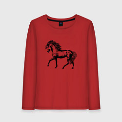 Лонгслив хлопковый женский Мустанг Лошадь, цвет: красный