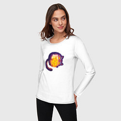 Лонгслив хлопковый женский Cute Cat with Star Jar, цвет: белый — фото 2