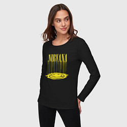 Лонгслив хлопковый женский Nirvana Логотип Нирвана, цвет: черный — фото 2