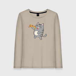 Лонгслив хлопковый женский Кот с кусочком пиццы, цвет: миндальный