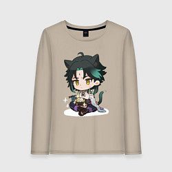 Лонгслив хлопковый женский Особое блюдо для котика Сяо, цвет: миндальный