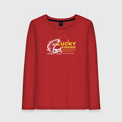 Лонгслив хлопковый женский Счастливая рыбацкая футболка не стирать, цвет: красный