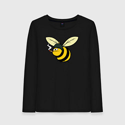 Лонгслив хлопковый женский Пчелка в каске с сигарой, цвет: черный