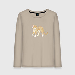 Лонгслив хлопковый женский Тигр, символ 2022, цвет: миндальный