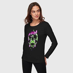 Лонгслив хлопковый женский Skull & Butterfly Neon, цвет: черный — фото 2