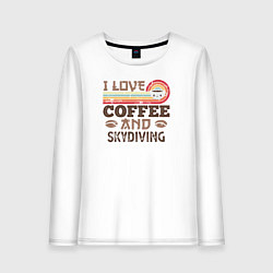 Лонгслив хлопковый женский Я люблю кофе и прыжки с парашутом, цвет: белый