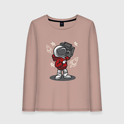 Лонгслив хлопковый женский Космонавт с магнитофоном, цвет: пыльно-розовый