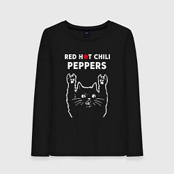 Лонгслив хлопковый женский Red Hot Chili Peppers Рок кот, цвет: черный