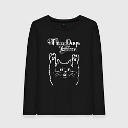 Лонгслив хлопковый женский Three Days Grace Рок кот, цвет: черный