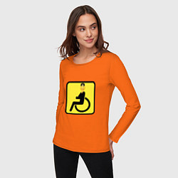 Лонгслив хлопковый женский Весёлый инвалид - знак дорожный, цвет: оранжевый — фото 2