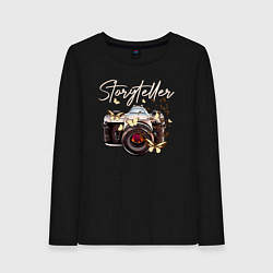 Лонгслив хлопковый женский Storyteller, цвет: черный