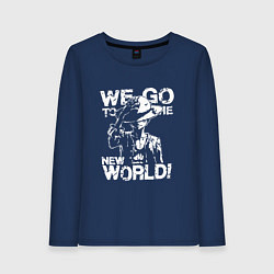 Лонгслив хлопковый женский WE GO TO THE NEW WORLD ВАНПИС, цвет: тёмно-синий