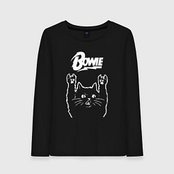 Лонгслив хлопковый женский Bowie Рок кот, цвет: черный
