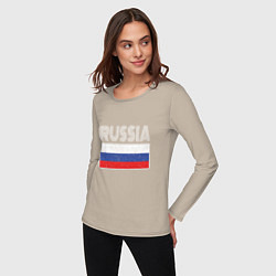 Лонгслив хлопковый женский Russia - Россия, цвет: миндальный — фото 2