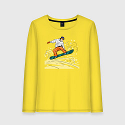 Лонгслив хлопковый женский Сноубордист snowboard, цвет: желтый