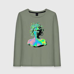 Лонгслив хлопковый женский Gorgon Medusa Vaporwave Neon, цвет: авокадо