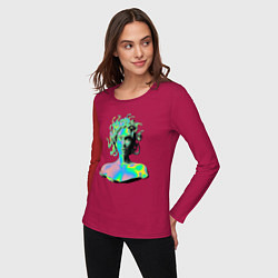 Лонгслив хлопковый женский Gorgon Medusa Vaporwave Neon, цвет: маджента — фото 2