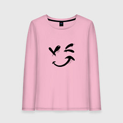 Лонгслив хлопковый женский Подмигивающий смайлик Граффити, цвет: светло-розовый