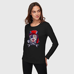 Лонгслив хлопковый женский Кот пират и рыбьи кости, цвет: черный — фото 2