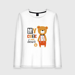 Лонгслив хлопковый женский МОЙ МИЛЫЙ МИШКА MY CUTE BEAR, цвет: белый