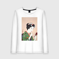 Лонгслив хлопковый женский Woman Applying Rouge Японская модница, цвет: белый