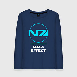 Лонгслив хлопковый женский Символ Mass Effect в неоновых цветах, цвет: тёмно-синий