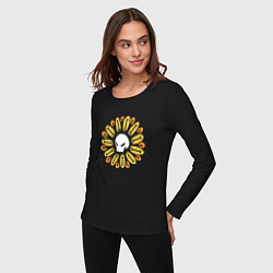 Лонгслив хлопковый женский Череп Подсолнух Sunflower Skull, цвет: черный — фото 2