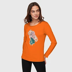 Лонгслив хлопковый женский Геометрические листья монстера, цвет: оранжевый — фото 2