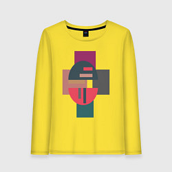 Лонгслив хлопковый женский Абстракт геометрические цветные фигуры Abstraction, цвет: желтый