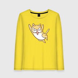 Лонгслив хлопковый женский Рыжий котик в прыжке, цвет: желтый