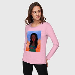 Лонгслив хлопковый женский Современная Мона Лиза, африканка, цвет: светло-розовый — фото 2