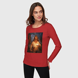 Лонгслив хлопковый женский Небесный огонь в руке Сварога, цвет: красный — фото 2