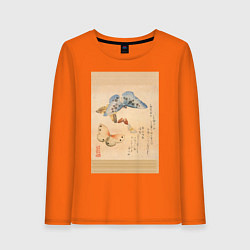 Лонгслив хлопковый женский Японская гравюра Бабочки, цвет: оранжевый