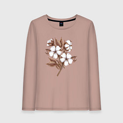 Лонгслив хлопковый женский Цветы хлопка в букете, цвет: пыльно-розовый