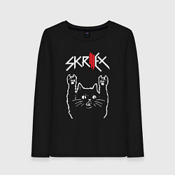 Лонгслив хлопковый женский Skrillex Рок кот, цвет: черный