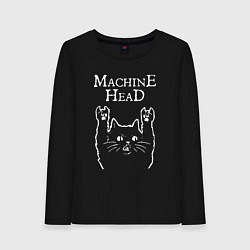 Лонгслив хлопковый женский Machine Head Рок кот, цвет: черный