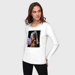 Лонгслив хлопковый женский Девушка с жемчужной сережкой 202X, цвет: белый — фото 2