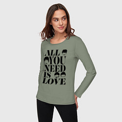 Лонгслив хлопковый женский ALL YOU NEED IS LOVE THE BEATLES, цвет: авокадо — фото 2