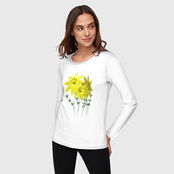 Лонгслив хлопковый женский Flowers yellow, цвет: белый — фото 2