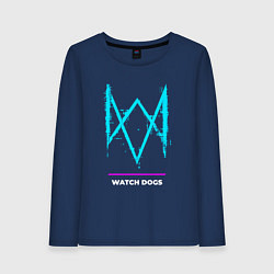 Лонгслив хлопковый женский Символ Watch Dogs в неоновых цветах, цвет: тёмно-синий