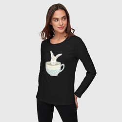 Лонгслив хлопковый женский Кролик в чашке, цвет: черный — фото 2