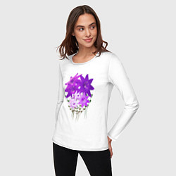 Лонгслив хлопковый женский Flowers purple light, цвет: белый — фото 2